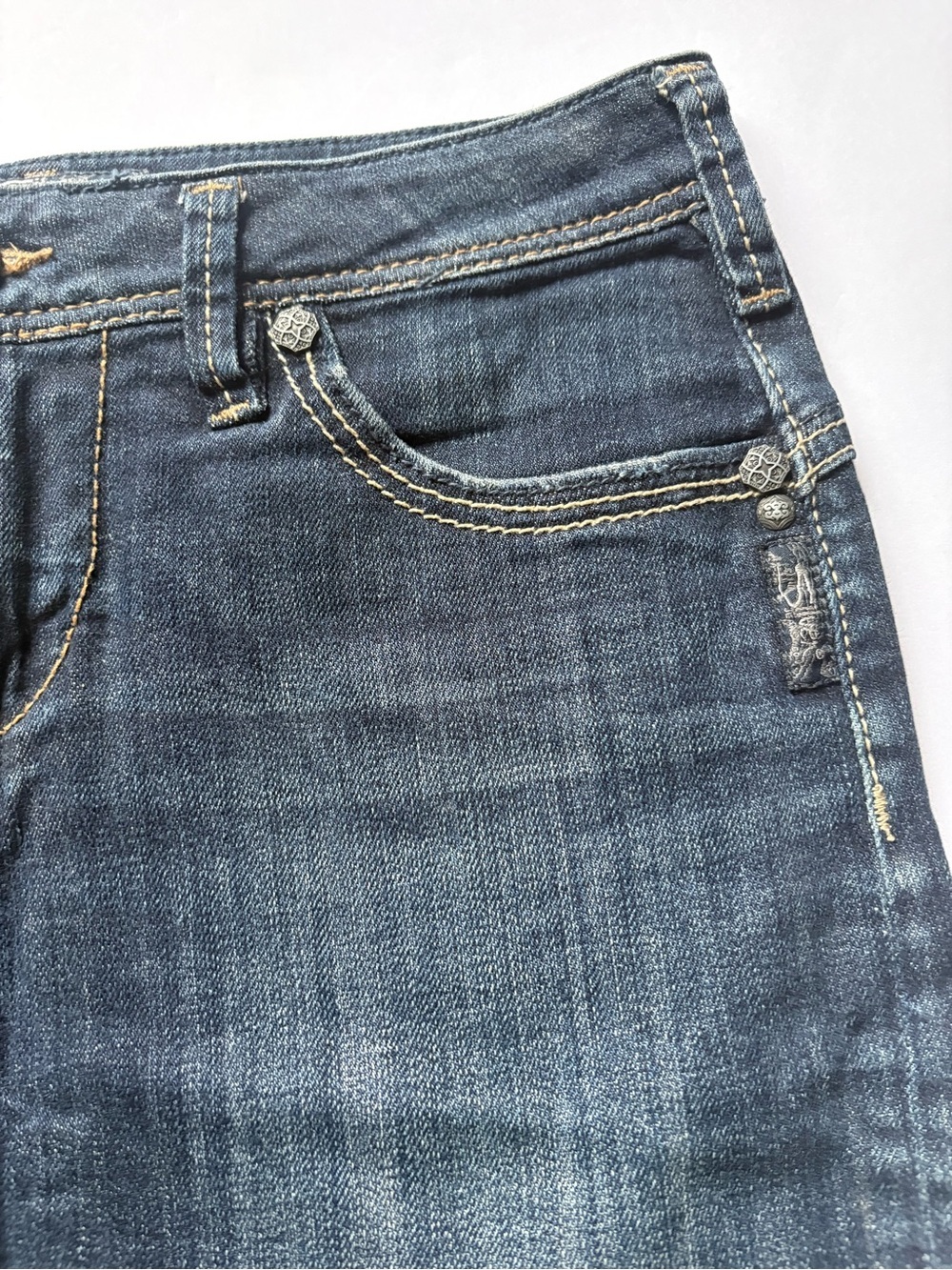 Silver Jeans Co. Emma Dark Wash Denim Mini Skirt Y2K Contrast Stitching, Sz 27 - Picture 3 of 13